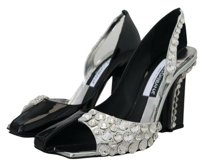 Schwarz Silber Kristall Doppeltes Design High Heels Schuhe