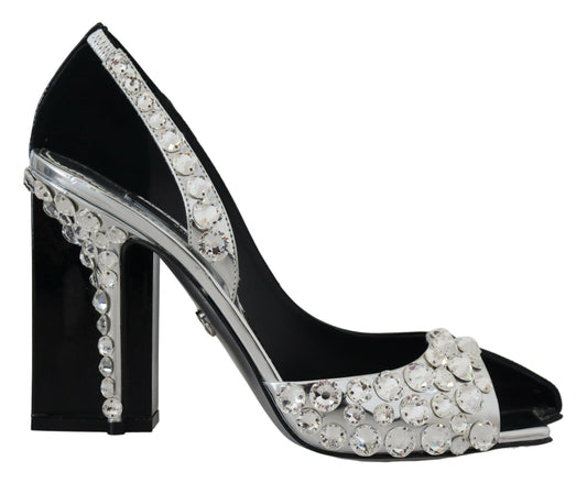 Schwarz Silber Kristall Doppeltes Design High Heels Schuhe
