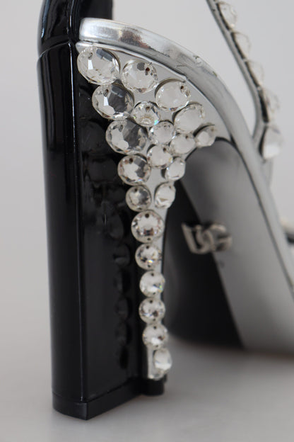 Schwarz Silber Kristall Doppeltes Design High Heels Schuhe