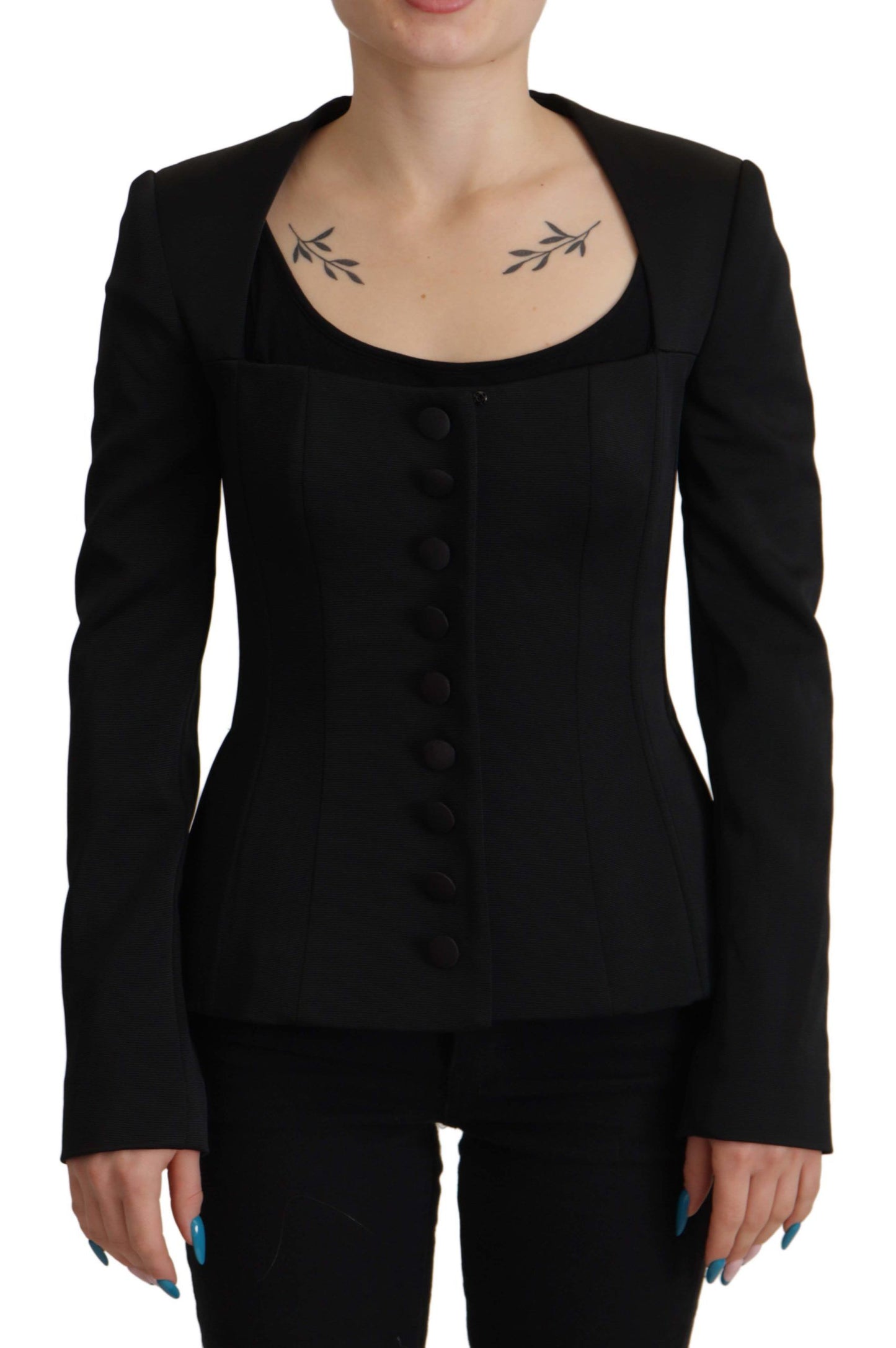 Schwarze Slim Fit Jacke mit langen Ärmeln und Schnappverschluss