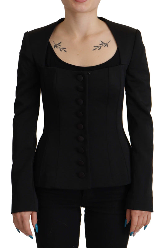 Schwarze Slim Fit Jacke mit langen Ärmeln und Schnappverschluss
