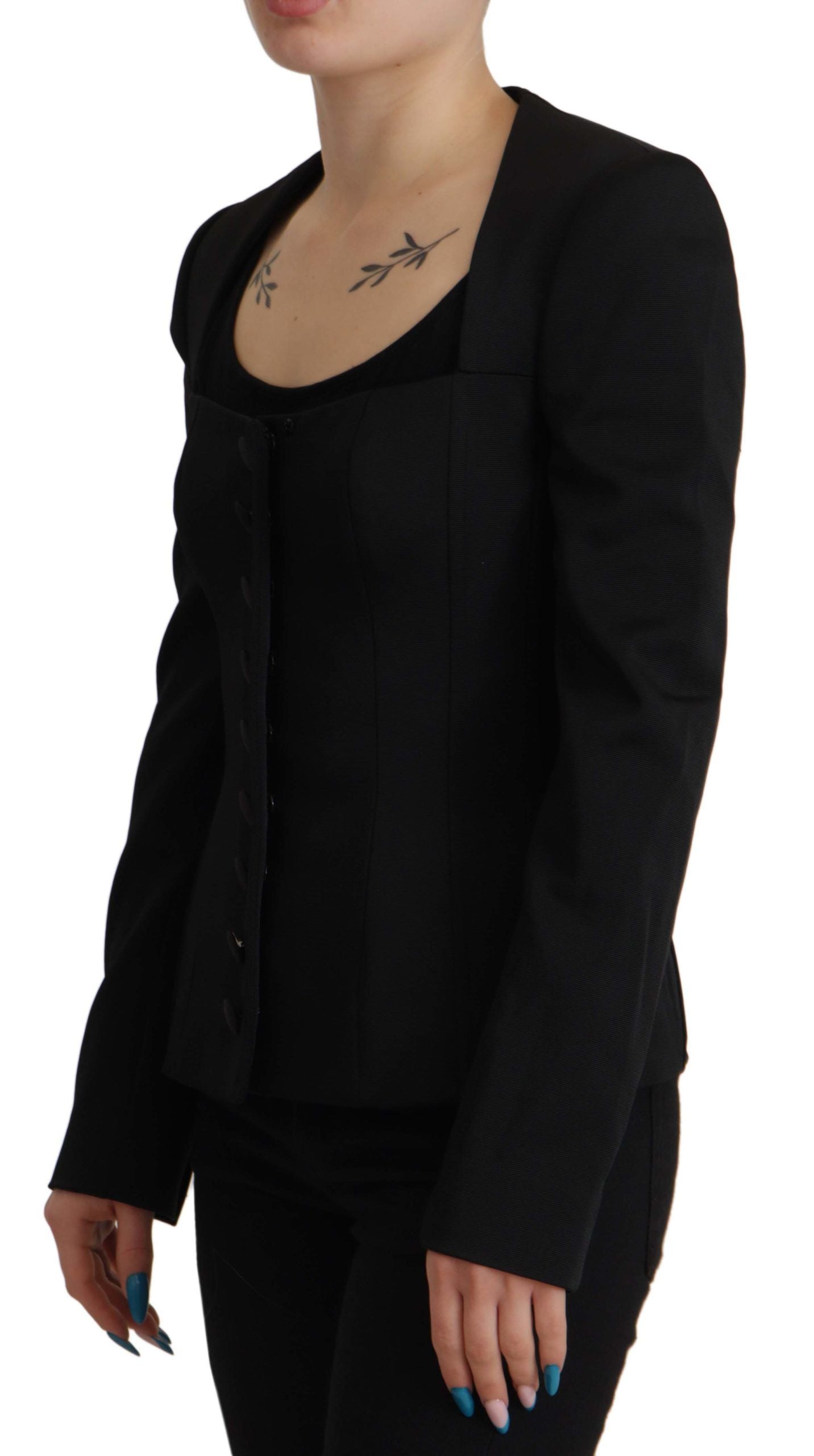 Schwarze Slim Fit Jacke mit langen Ärmeln und Schnappverschluss