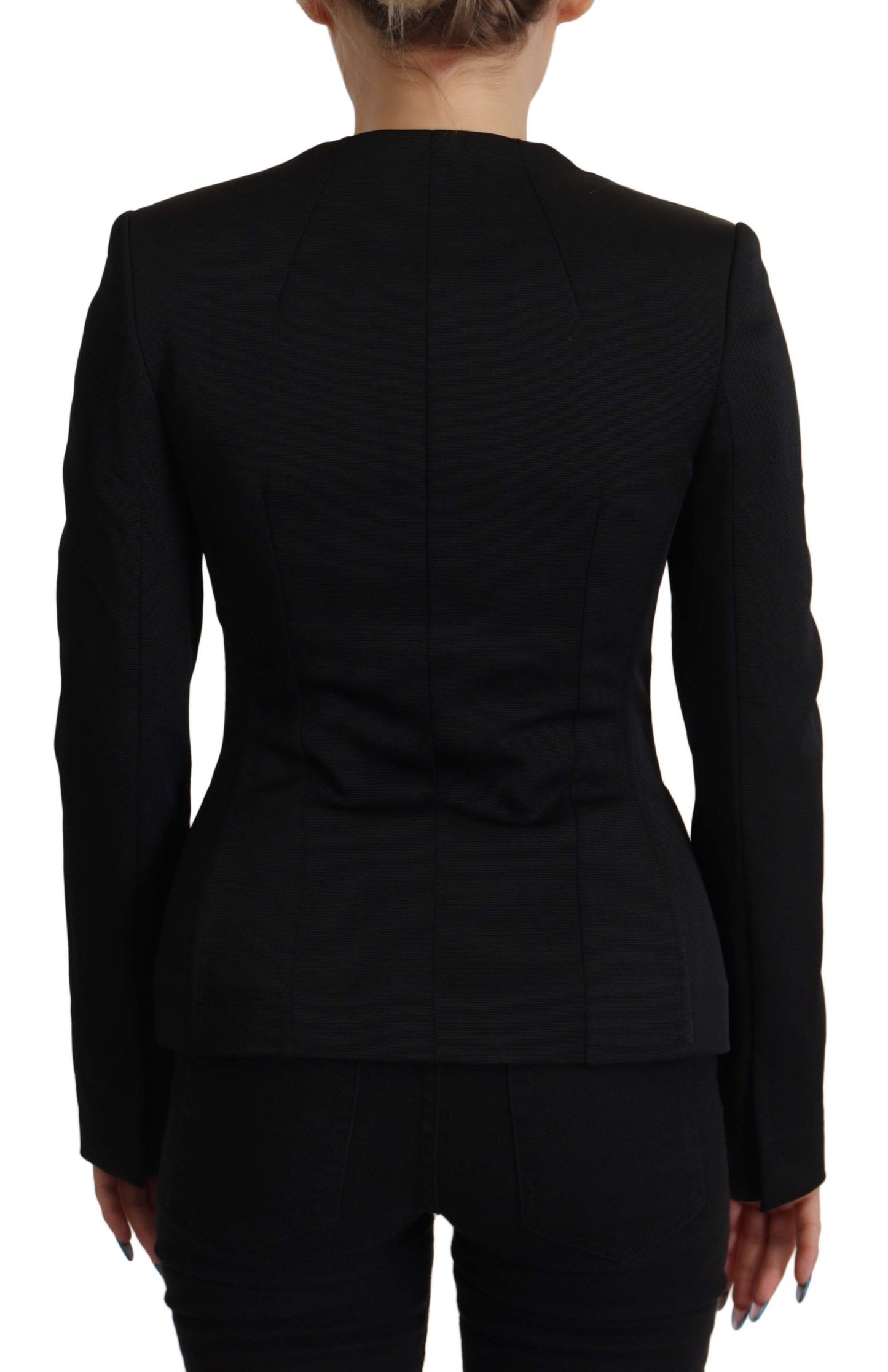 Schwarze Slim Fit Jacke mit langen Ärmeln und Schnappverschluss