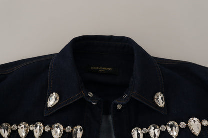 Blaue Denim Jacke aus Baumwolle mit Kristallverzierung