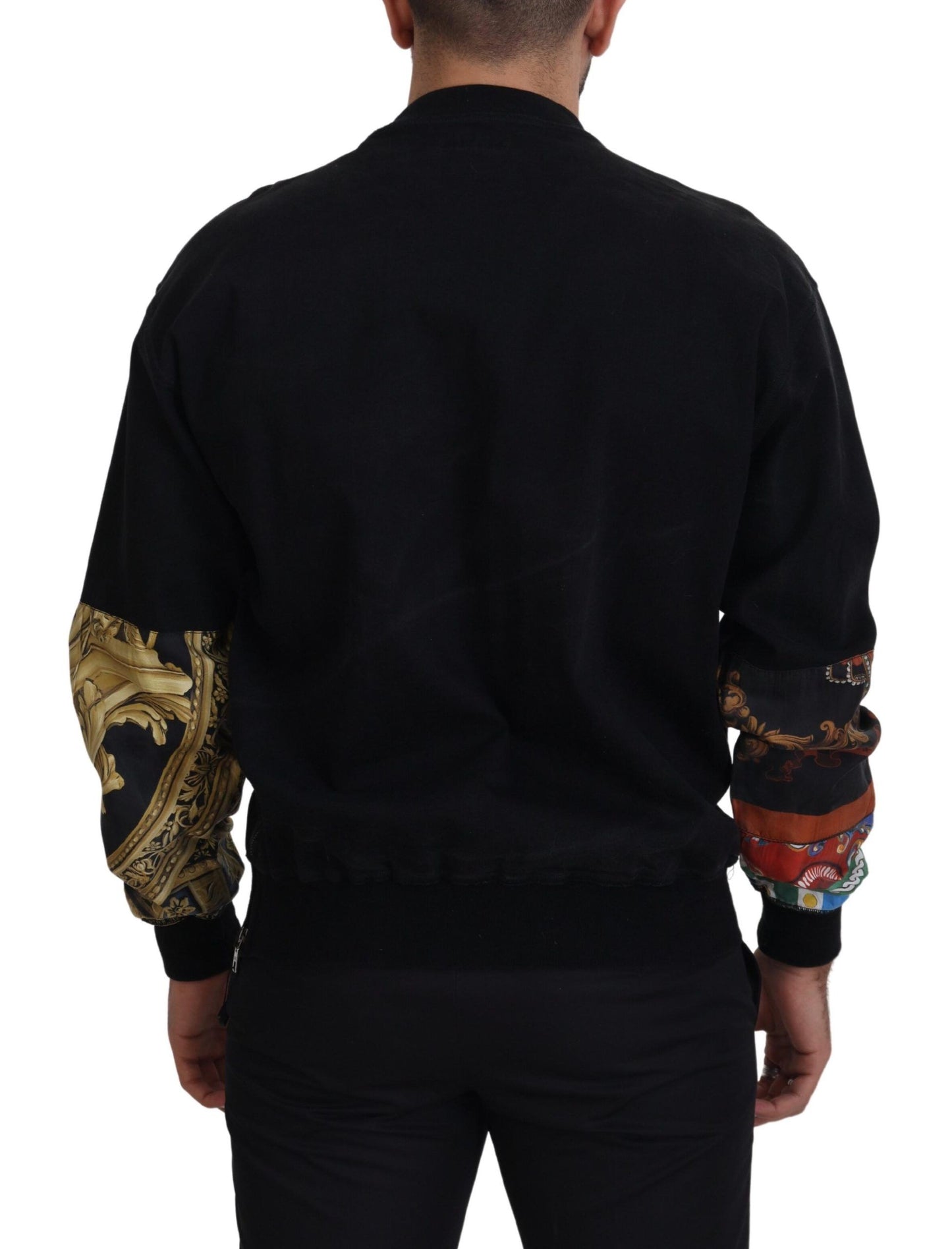 Schwarzer Baumwollpullover mit Rundhalsausschnitt und Logo-Pullover