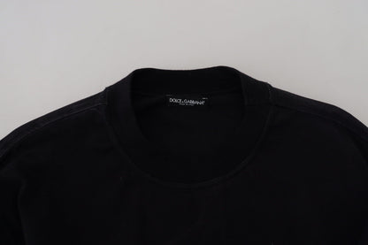 Schwarzer Baumwollpullover mit Rundhalsausschnitt und Logo-Pullover