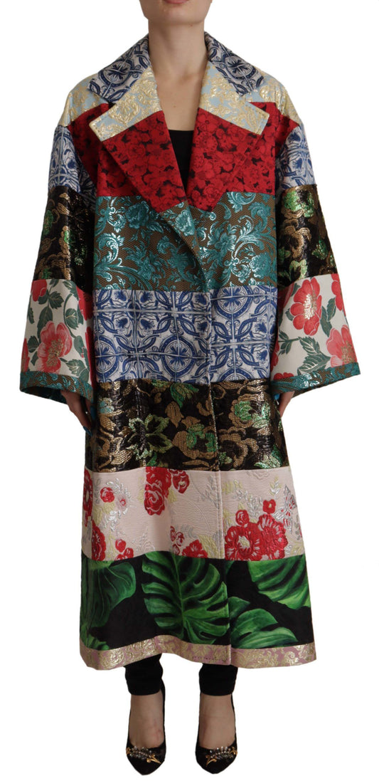 Multicolor Übergroße Florale Patchwork Jacquard Jacke Mantel