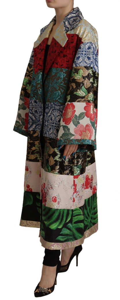 Multicolor Übergroße Florale Patchwork Jacquard Jacke Mantel