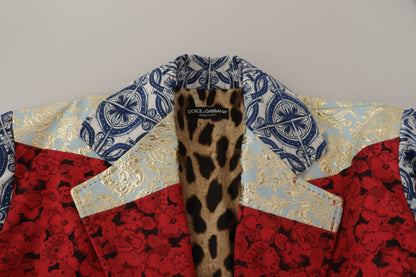 Multicolor Übergroße Florale Patchwork Jacquard Jacke Mantel
