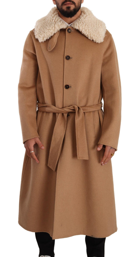 Beige Kamelhaar Kaschmir Shearling Mantel Jacke