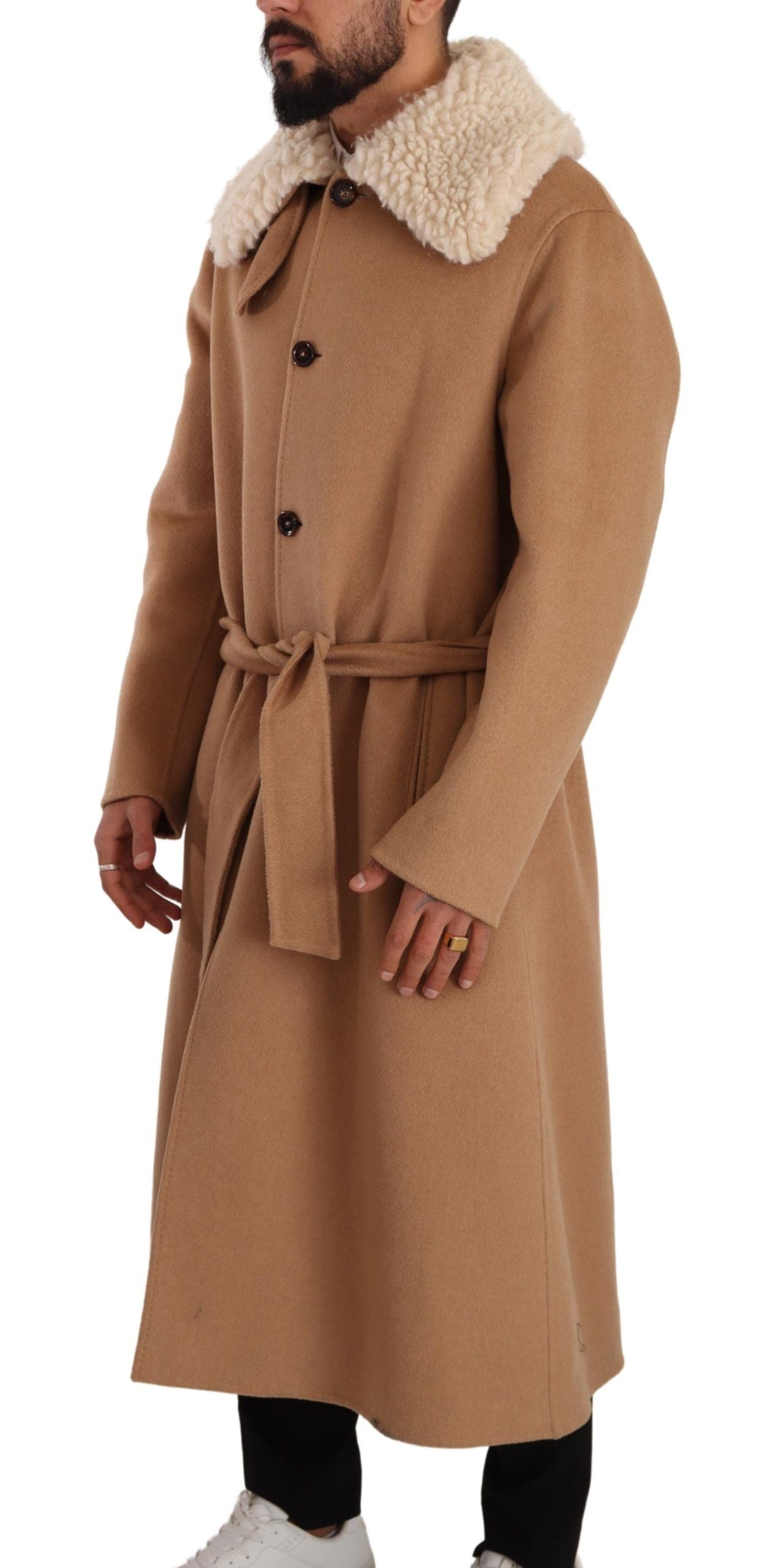 Beige Kamelhaar Kaschmir Shearling Mantel Jacke