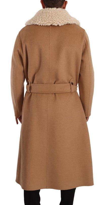 Beige Kamelhaar Kaschmir Shearling Mantel Jacke