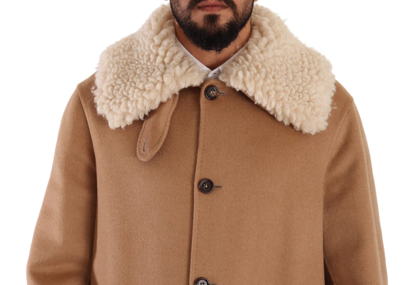 Beige Kamelhaar Kaschmir Shearling Mantel Jacke