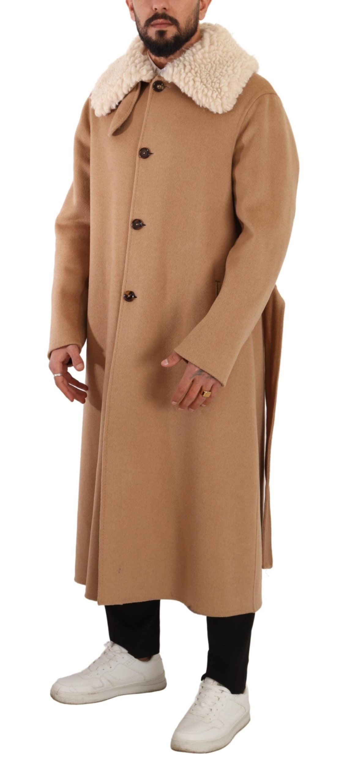 Beige Kamelhaar Kaschmir Shearling Mantel Jacke