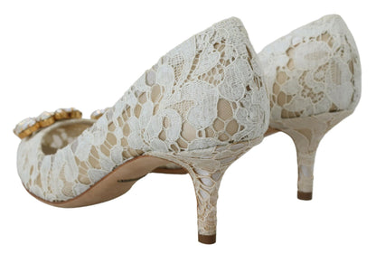 Weiß Taormina Spitze Kristall Heels Pumps Schuhe