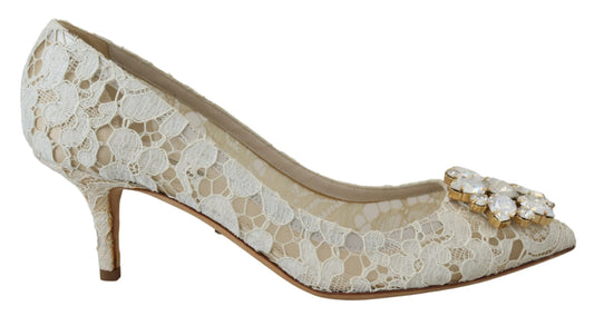 Weiß Taormina Spitze Kristall Heels Pumps Schuhe