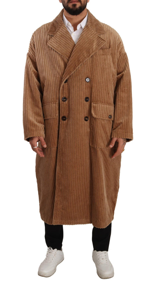 Beigefarbener Baumwollcord Langer Mantel Jacke