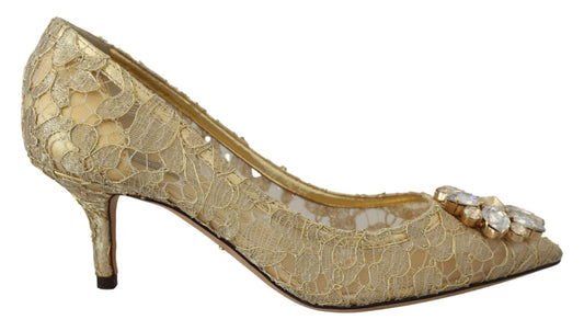 Gold Taormina Spitze Kristall Heels Pumps Schuhe