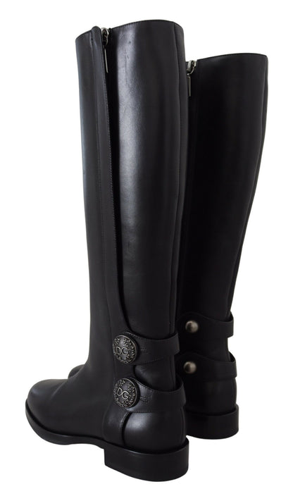 Schwarz Kalbsleder Biker Frauen Stiefel Schuhe