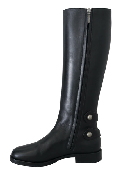 Schwarz Kalbsleder Biker Frauen Stiefel Schuhe