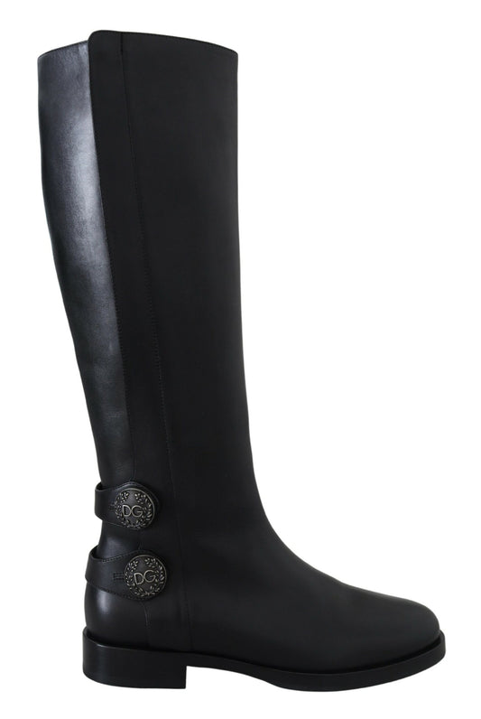 Schwarz Kalbsleder Biker Frauen Stiefel Schuhe