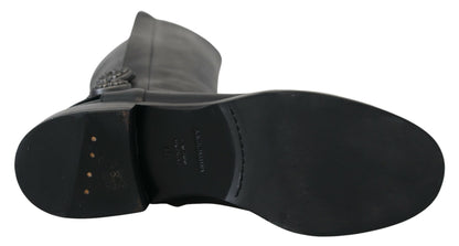 Schwarz Kalbsleder Biker Frauen Stiefel Schuhe