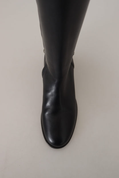 Schwarz Kalbsleder Biker Frauen Stiefel Schuhe