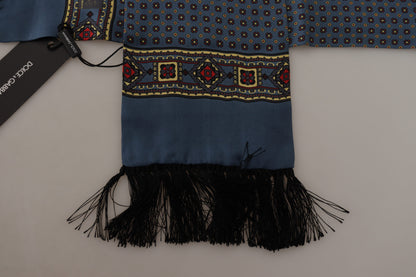 Blau gemusterter Seiden-Wickel-Fransen-Schal
