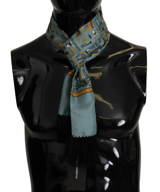 Blaues Instrument Seidenschal Wrap Fransenschal