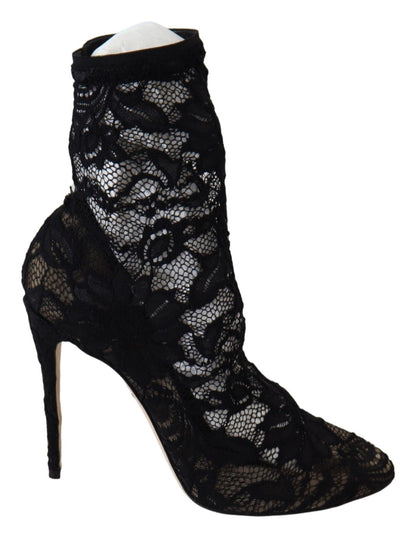 Schwarze Spitze Taormina High Heel Stiefel Schuhe