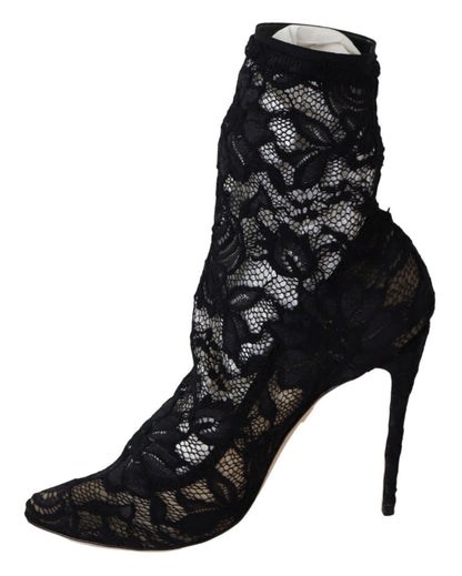 Schwarze Spitze Taormina High Heel Stiefel Schuhe