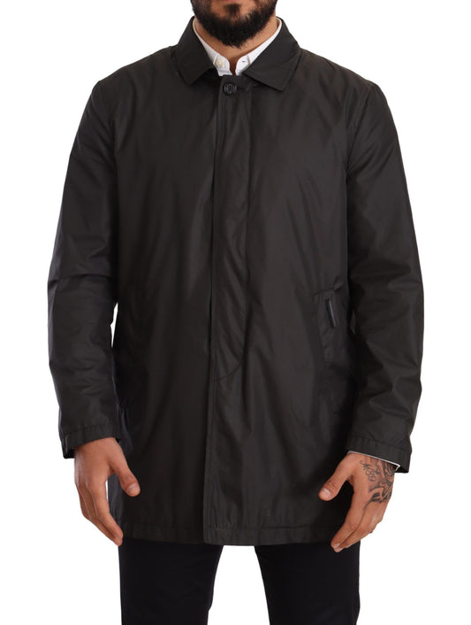Schwarzer Polyester Herren Trenchcoat Jacke