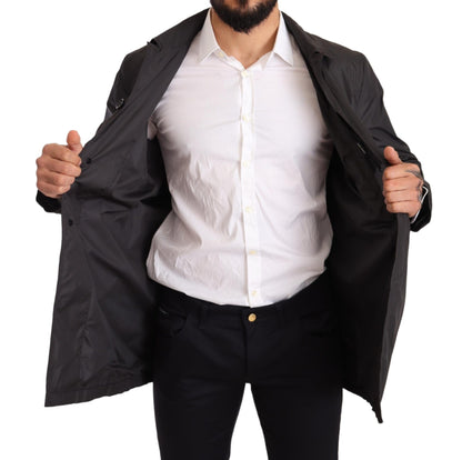 Schwarzer Polyester Herren Trenchcoat Jacke