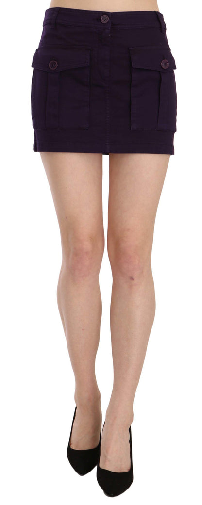 Lila Minirock mit hoher Taille und Knopftasche in A-Linie