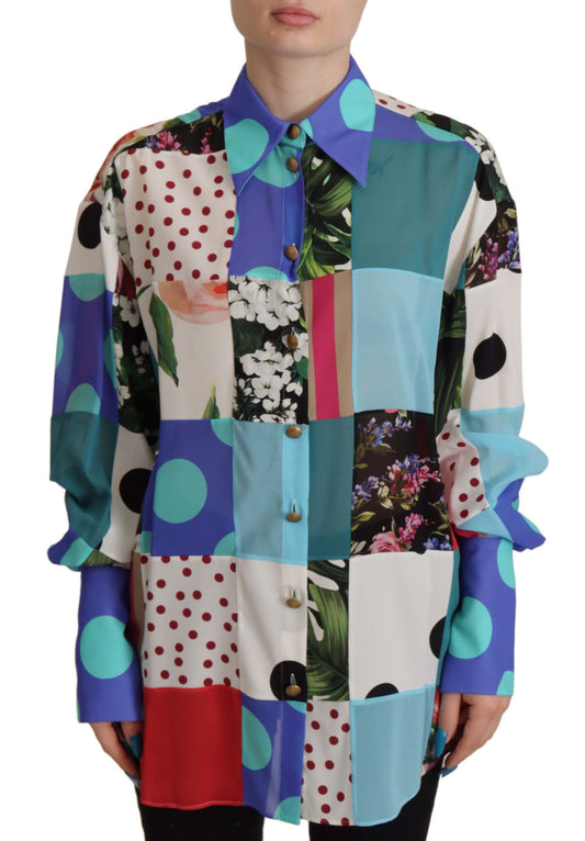 Multicolor Floral Silk Top Shirt Bluse