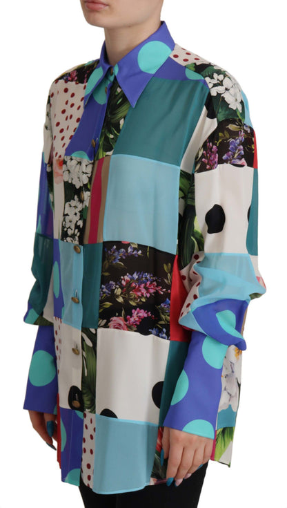Multicolor Floral Silk Top Shirt Bluse