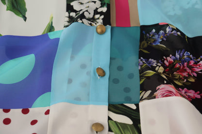 Multicolor Floral Silk Top Shirt Bluse