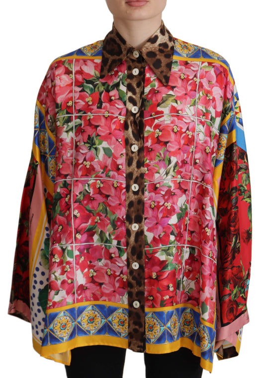 Multicolor Majolika Floral Seidenhemd Bluse