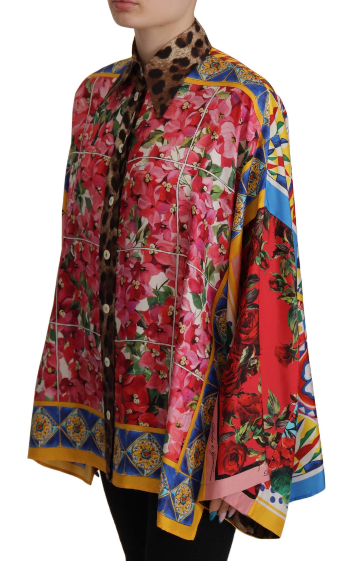 Multicolor Majolika Floral Seidenhemd Bluse