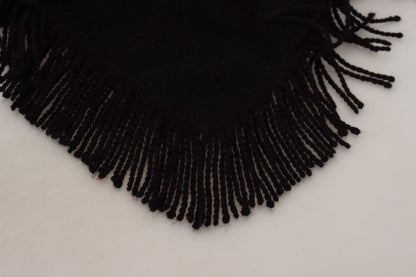 Schwarzer Langarm-Fransenmantel Alpaka-Jacke