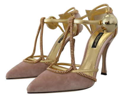 Rosa Kristall T-strap Heels Pumps Schuhe