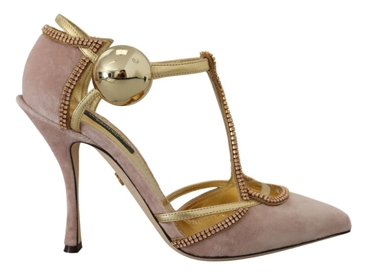 Rosa Kristall T-strap Heels Pumps Schuhe