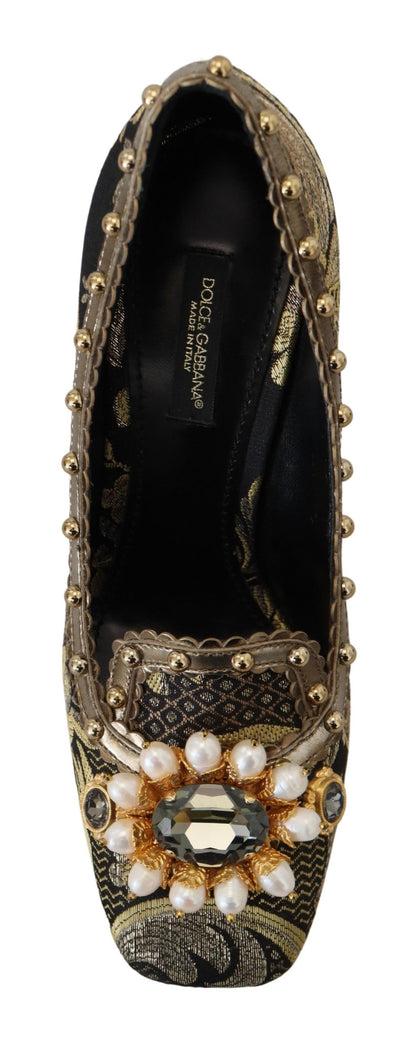 Gold Kristall Quadratische Zehe Brokat Pumps Schuhe