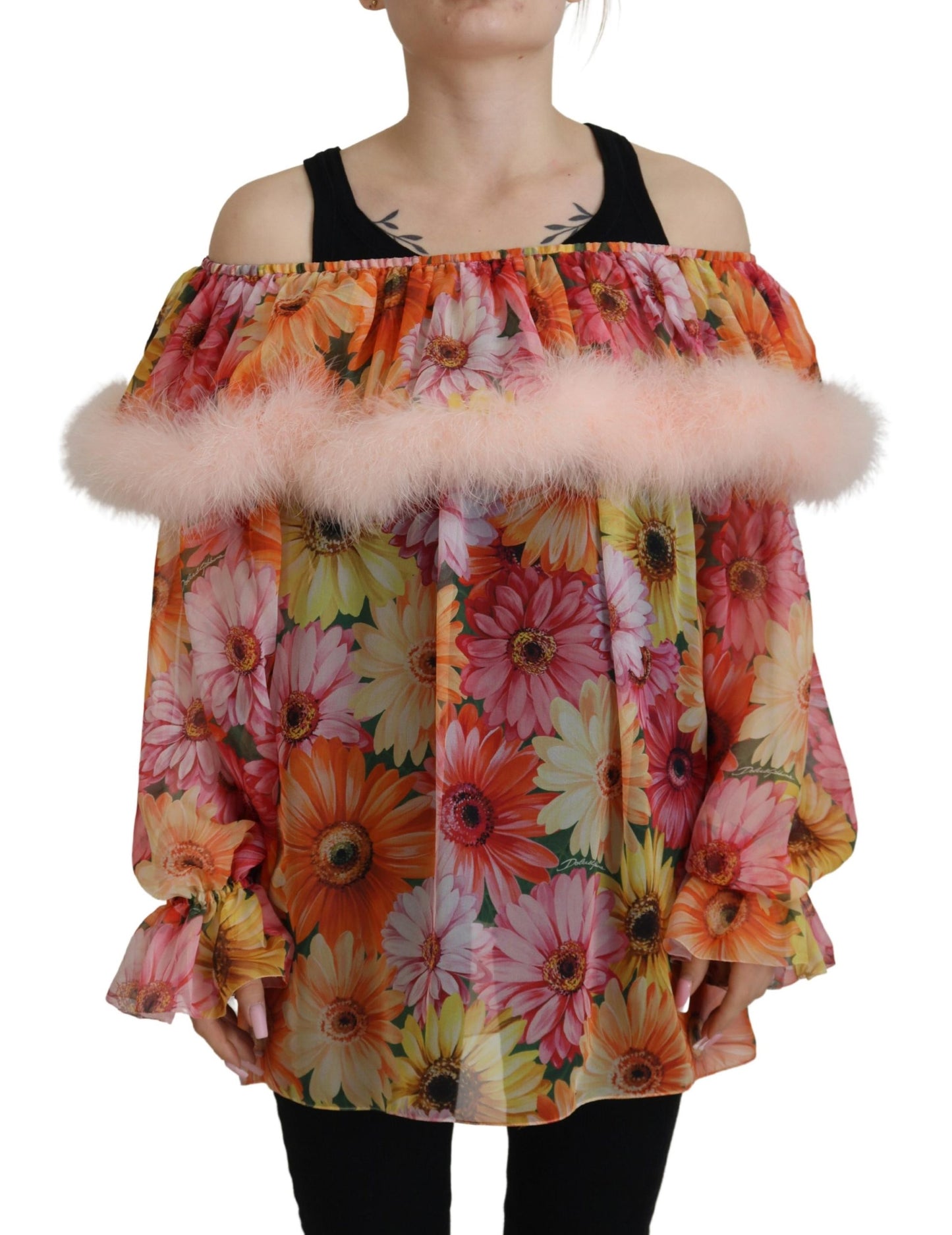 Multicolor Floral Pelz Shearling Bluse Top