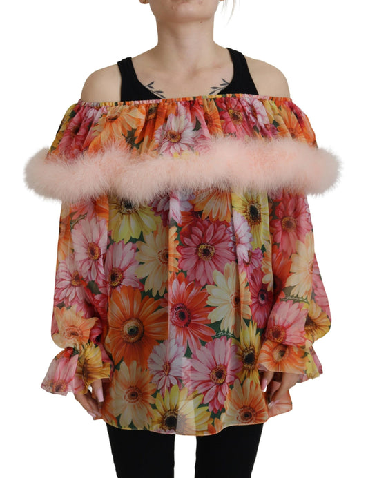 Multicolor Floral Pelz Shearling Bluse Top