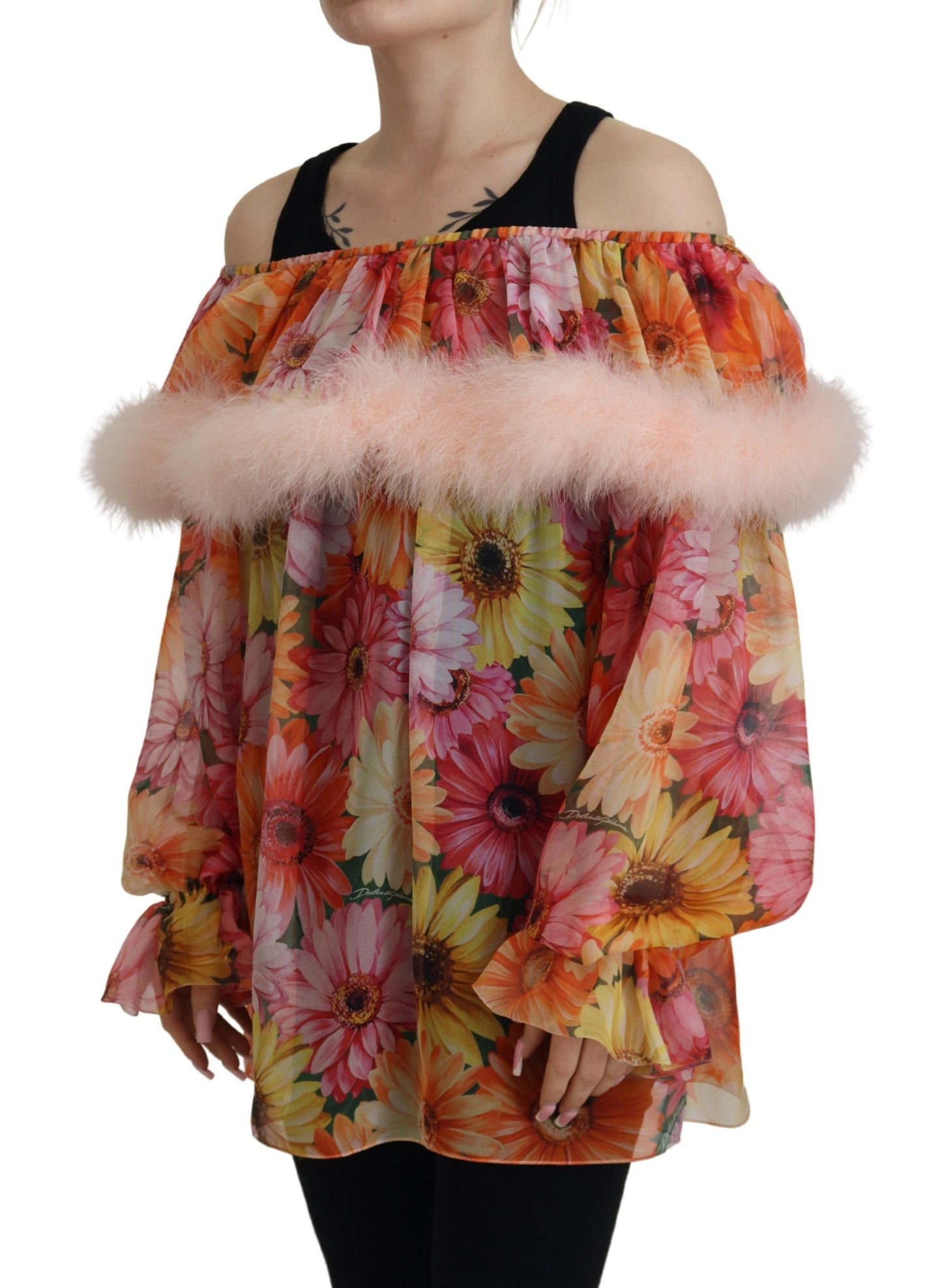 Multicolor Floral Pelz Shearling Bluse Top