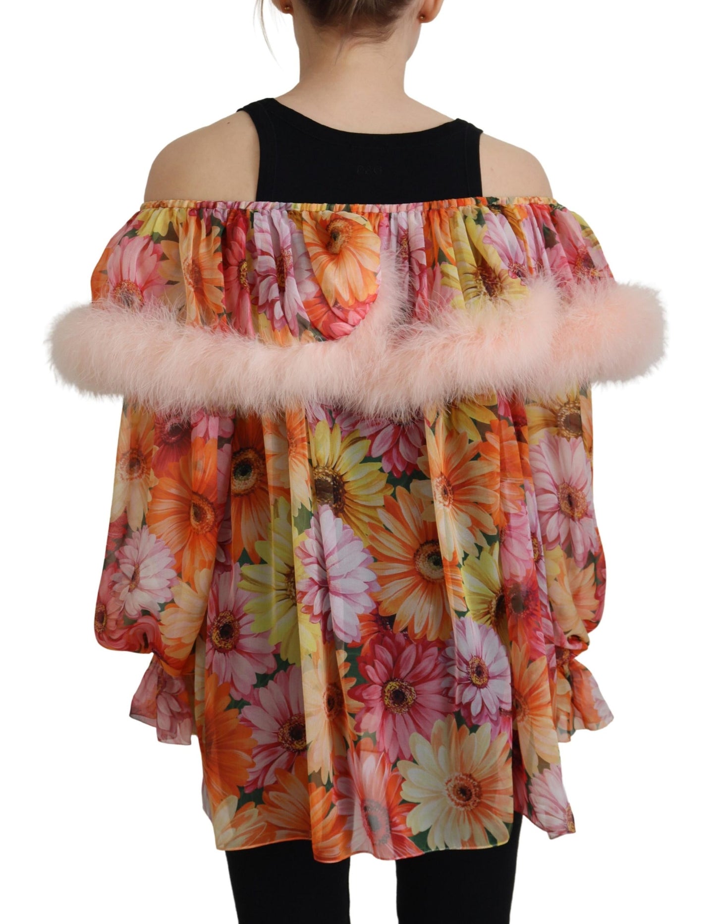 Multicolor Floral Pelz Shearling Bluse Top