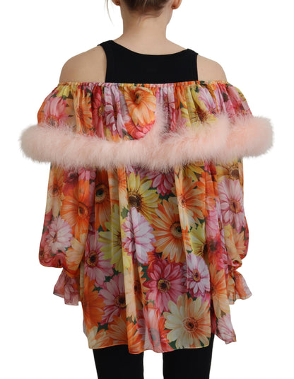 Multicolor Floral Pelz Shearling Bluse Top