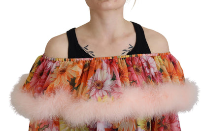 Multicolor Floral Pelz Shearling Bluse Top