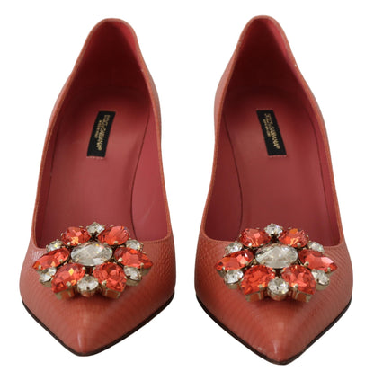Rosa Exotische Leder Kristall Absätze Pumps Schuhe